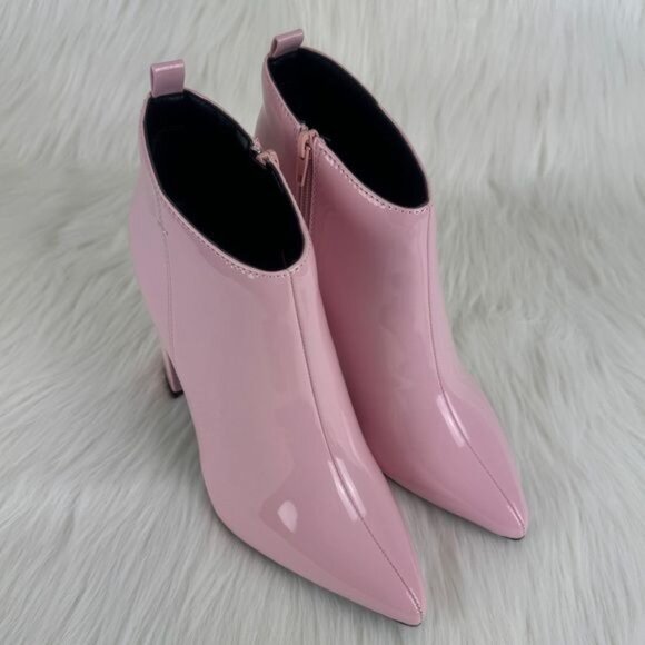 New Women's Qupid Signal Block Heel Low Pointed Toe Ankle Bootie Baby Pink - Picture 2 of 11